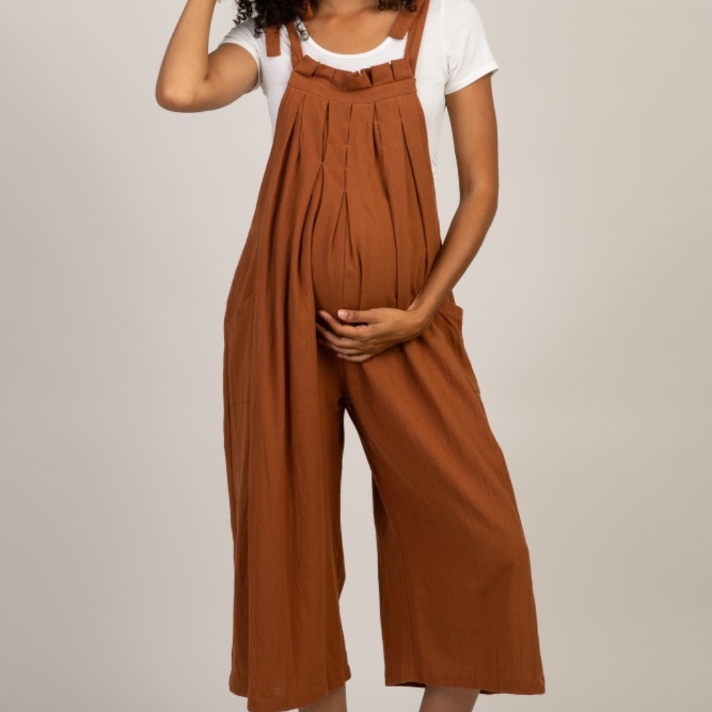 Pinkblush camel maternity jumpsuit